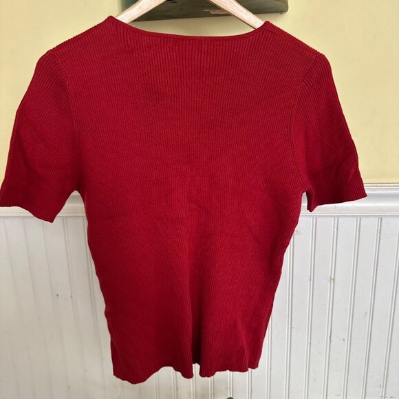 Vintage 90s GetFit Red Ribbed Cotton Short Sleeve Shirt L - Picture 2 of 6
